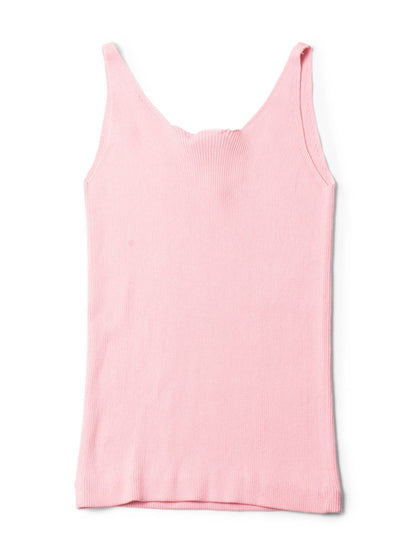 Chanel CC Logo Cotton Silk Sleeveless Ribbed Tank Top Pink