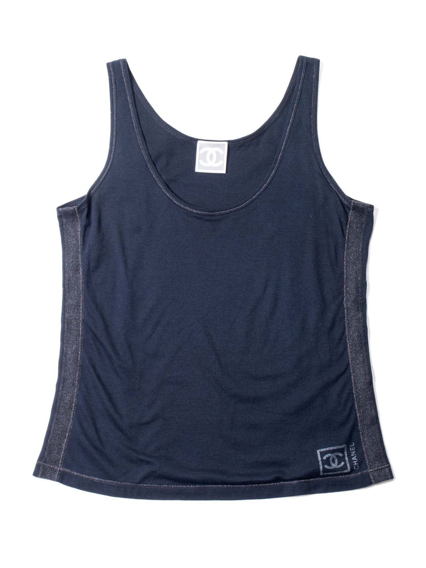 CHANEL CC Logo Cotton Sleeveless Tank Top Black-designer resale