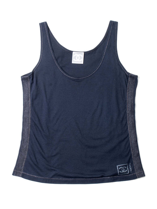 CHANEL CC Logo Cotton Sleeveless Tank Top Black-designer resale
