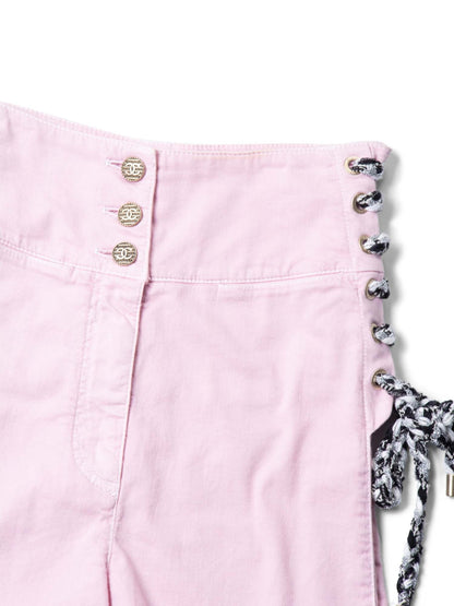 Chanel CC Logo Cotton Tweed Lace Up High Waisted Shorts Pink