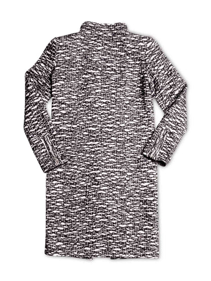Chanel CC Logo Fantasy Tweed Fringe A-Line Coat Black White