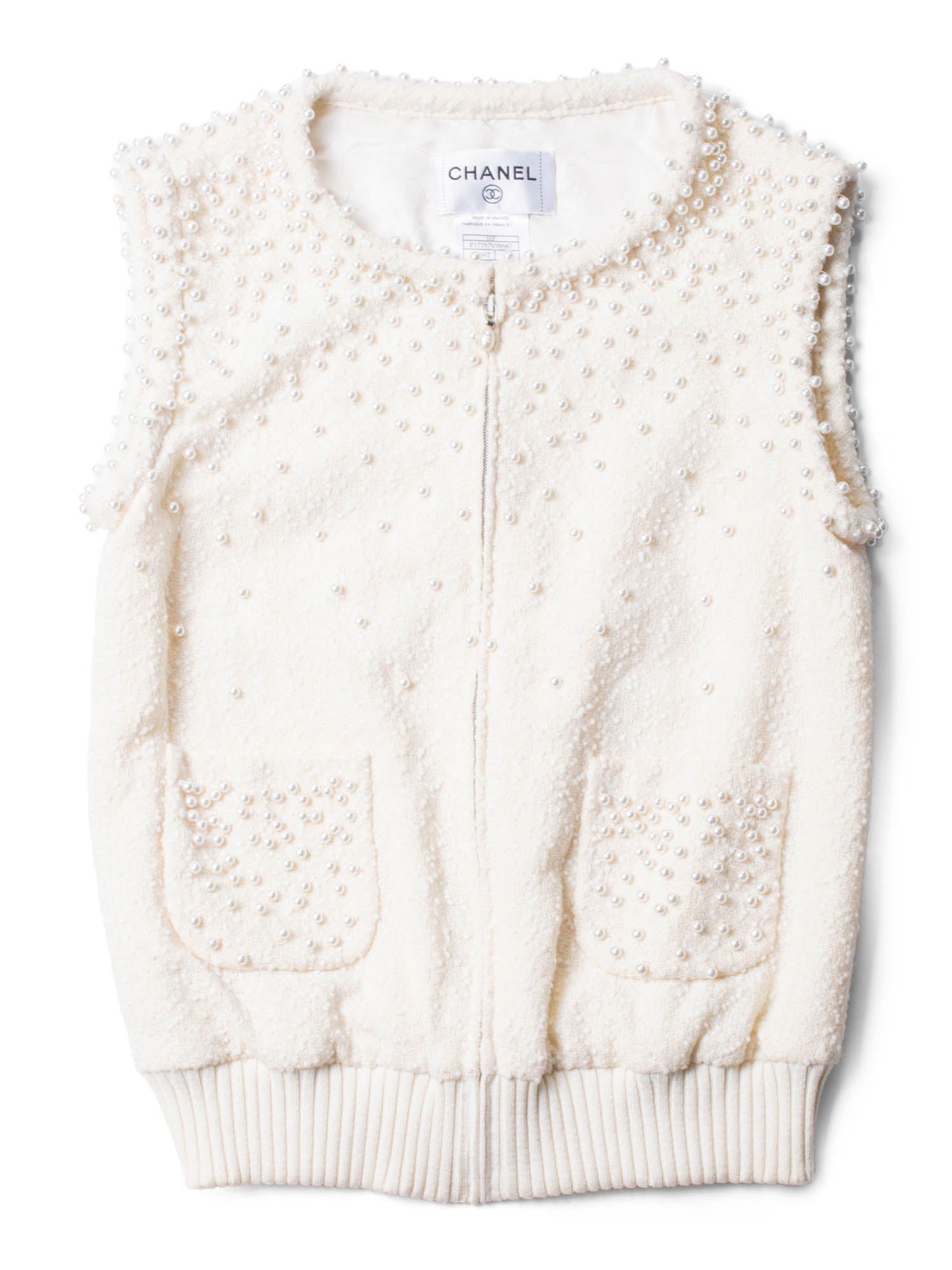 CHANEL CC Logo Fantasy Tweed Pearl Two Piece Mermaid Maxi Skirt Vest Ivory-designer resale