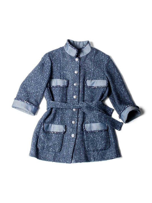 CHANEL CC Logo Fringy Fantasy Tweed Jacket Blue-designer resale