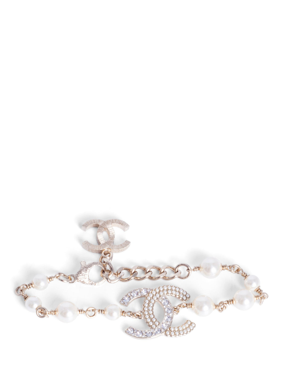 Chanel CC Logo Gold Pearl Bracelet White