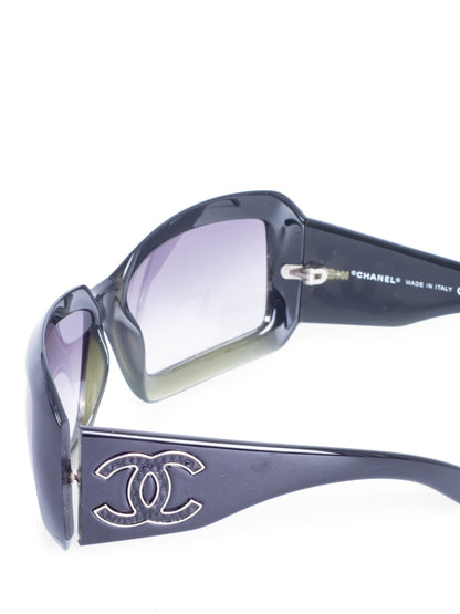 Chanel CC Logo Gradient Rectangular Sunglasses Black Green
