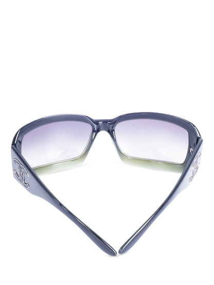 Chanel CC Logo Gradient Rectangular Sunglasses Black Green