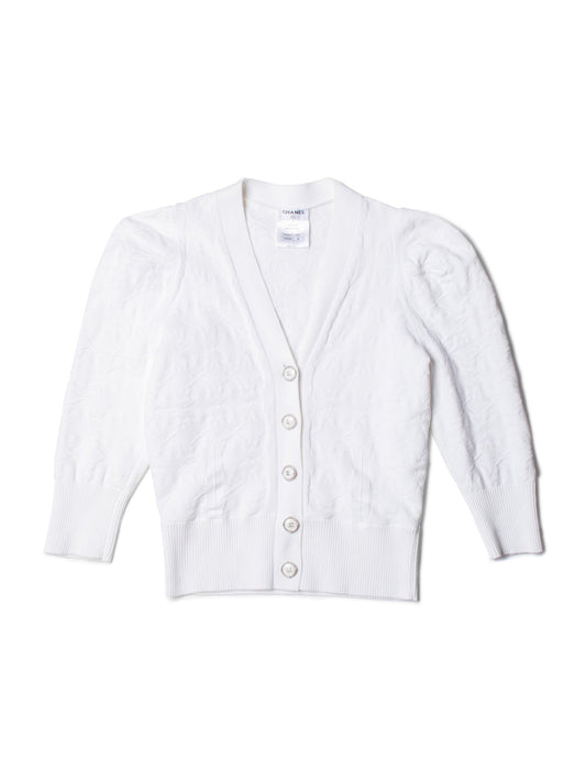 CHANEL CC Logo Knit Button Down Cardigan White-designer resale