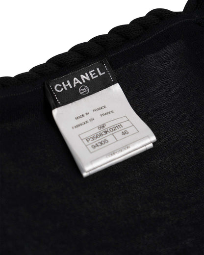 Chanel CC Logo Knit Rope Fringe Blouse Black