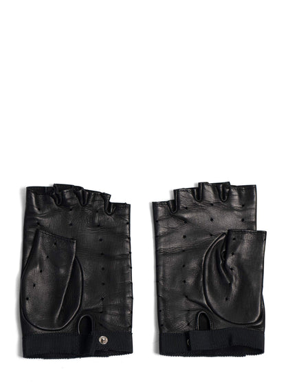 Chanel CC Logo Leather Fingerless Gloves Black