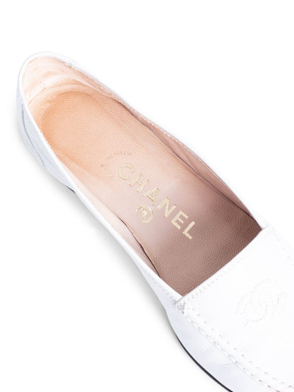 Chanel CC Logo Leather Flat Loafers White