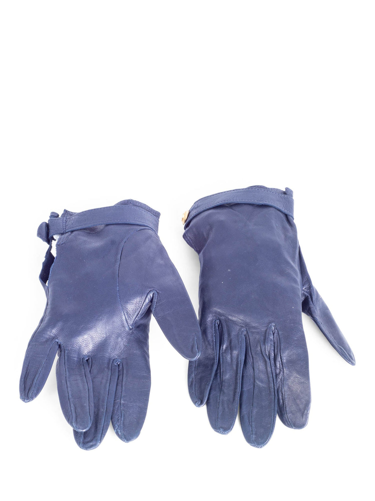Chanel CC Logo Leather Gloves Navy Gold