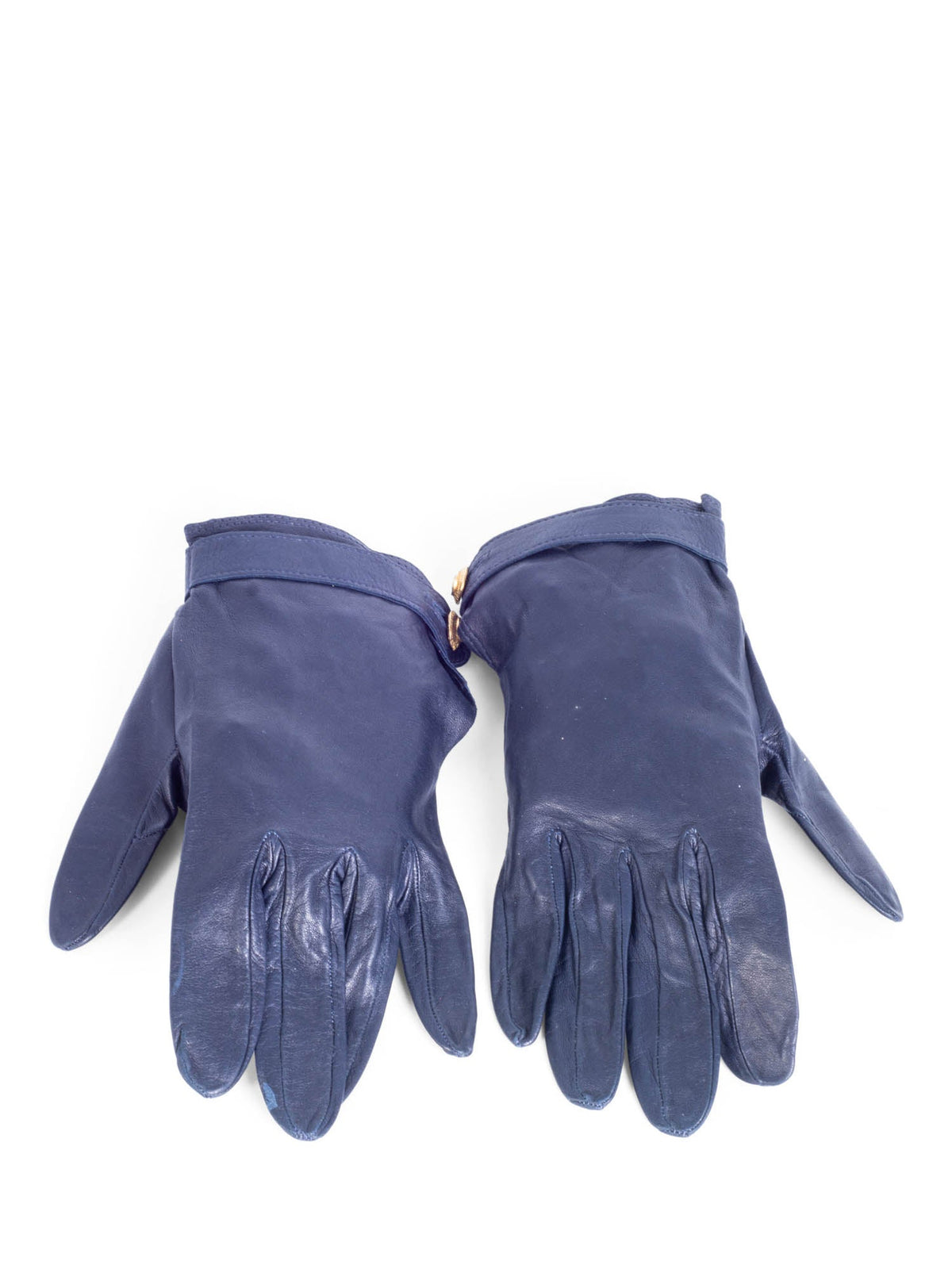 Chanel CC Logo Leather Gloves Navy Gold