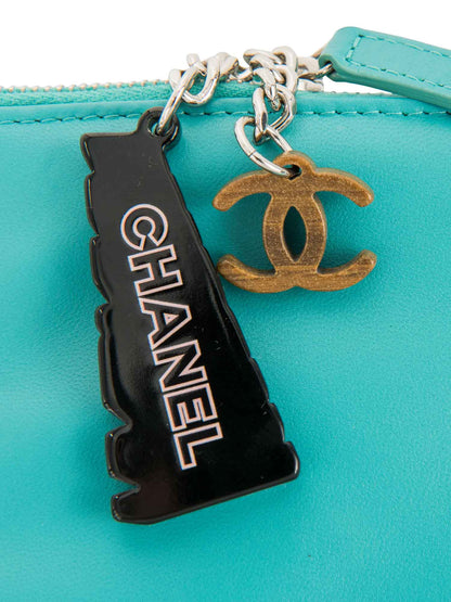 Chanel CC Logo Leather Habana Clutch Aqua Blue