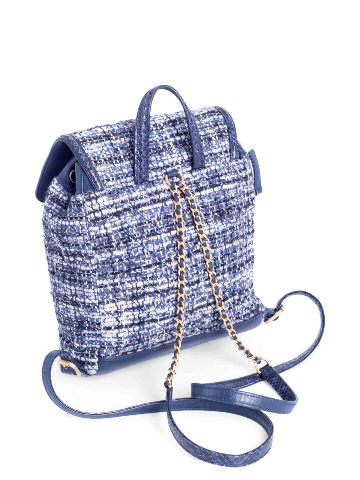 Chanel CC Logo Leather Tweed Backpack Blue