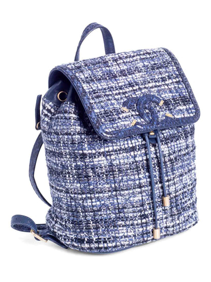 Chanel CC Logo Leather Tweed Backpack Blue