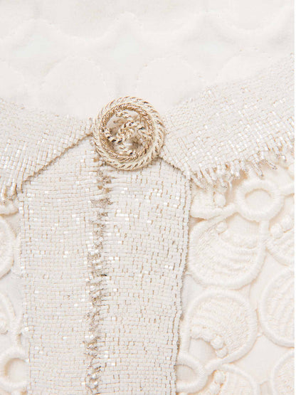 Chanel CC Logo Lesage Tweed Camellia Beaded Fringe Jacket Ivory