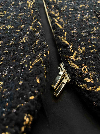 Chanel CC Logo Lesage Tweed Fringe Aline Jacket Black
