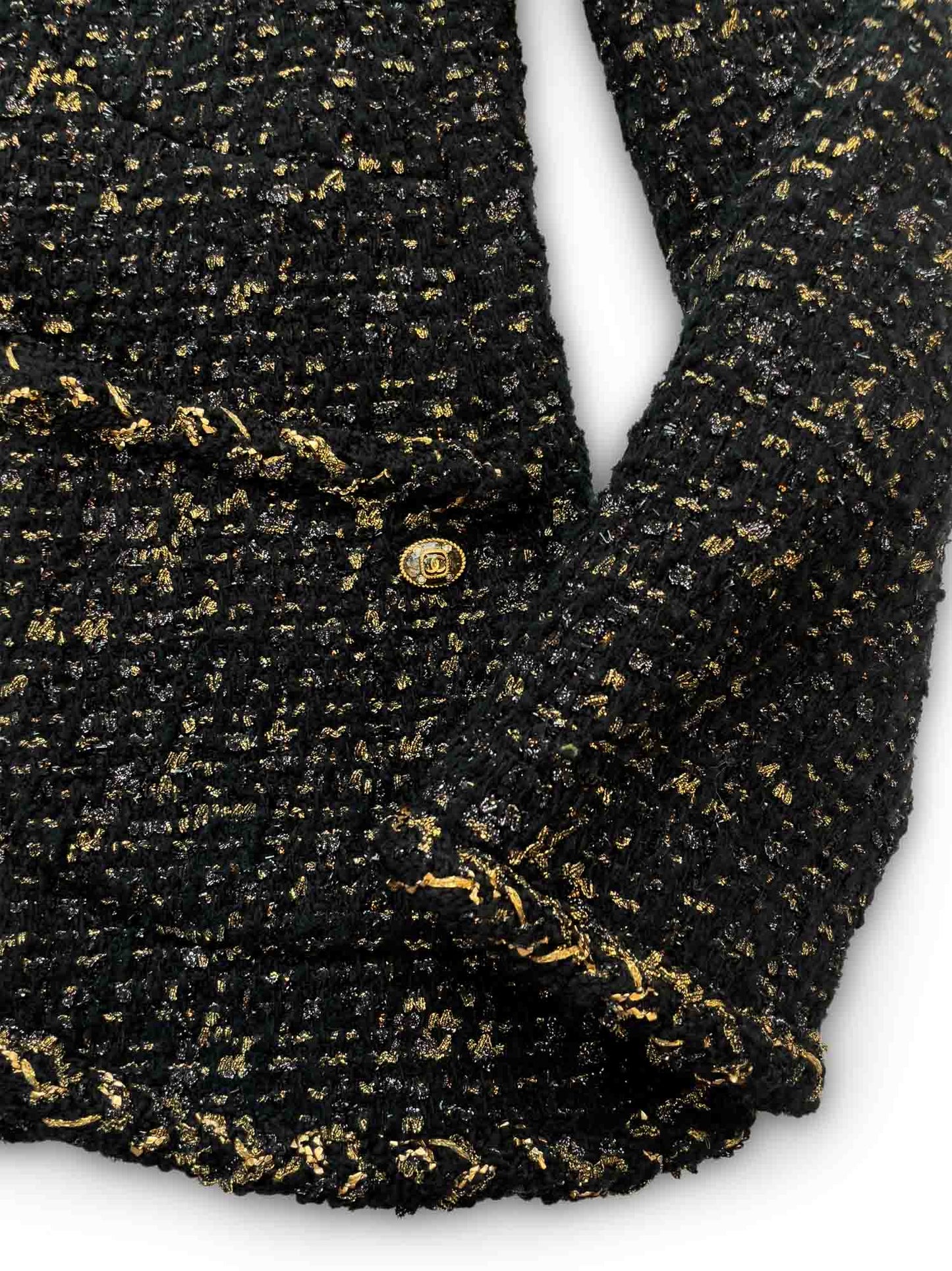 Chanel CC Logo Lesage Tweed Fringe Aline Jacket Black