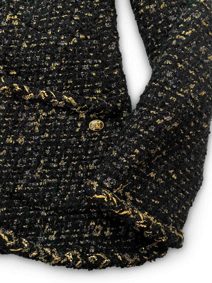 Chanel CC Logo Lesage Tweed Fringe Aline Jacket Black
