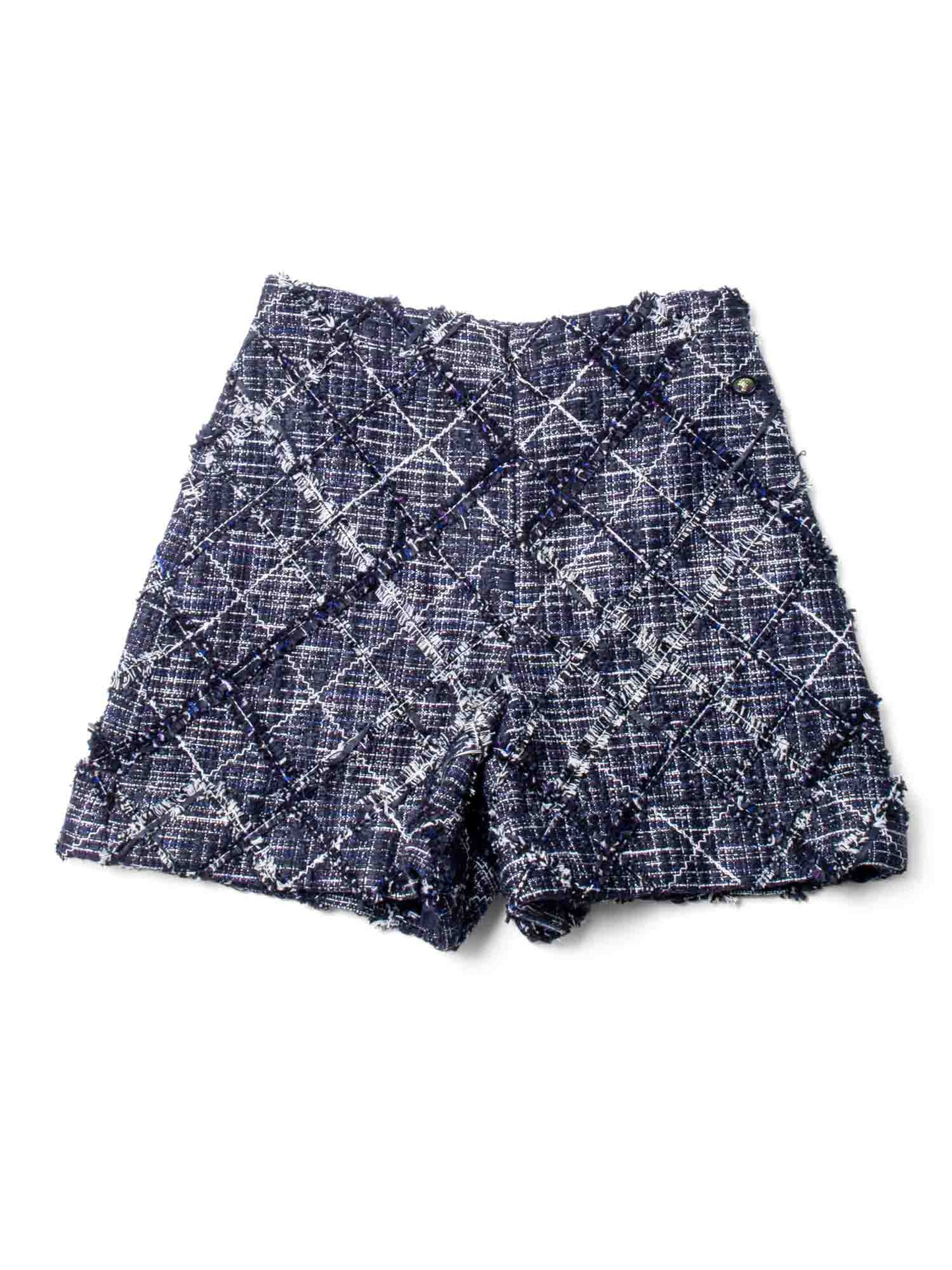 CHANEL CC Logo Lesage Tweed Fringe Shorts Black White-designer resale