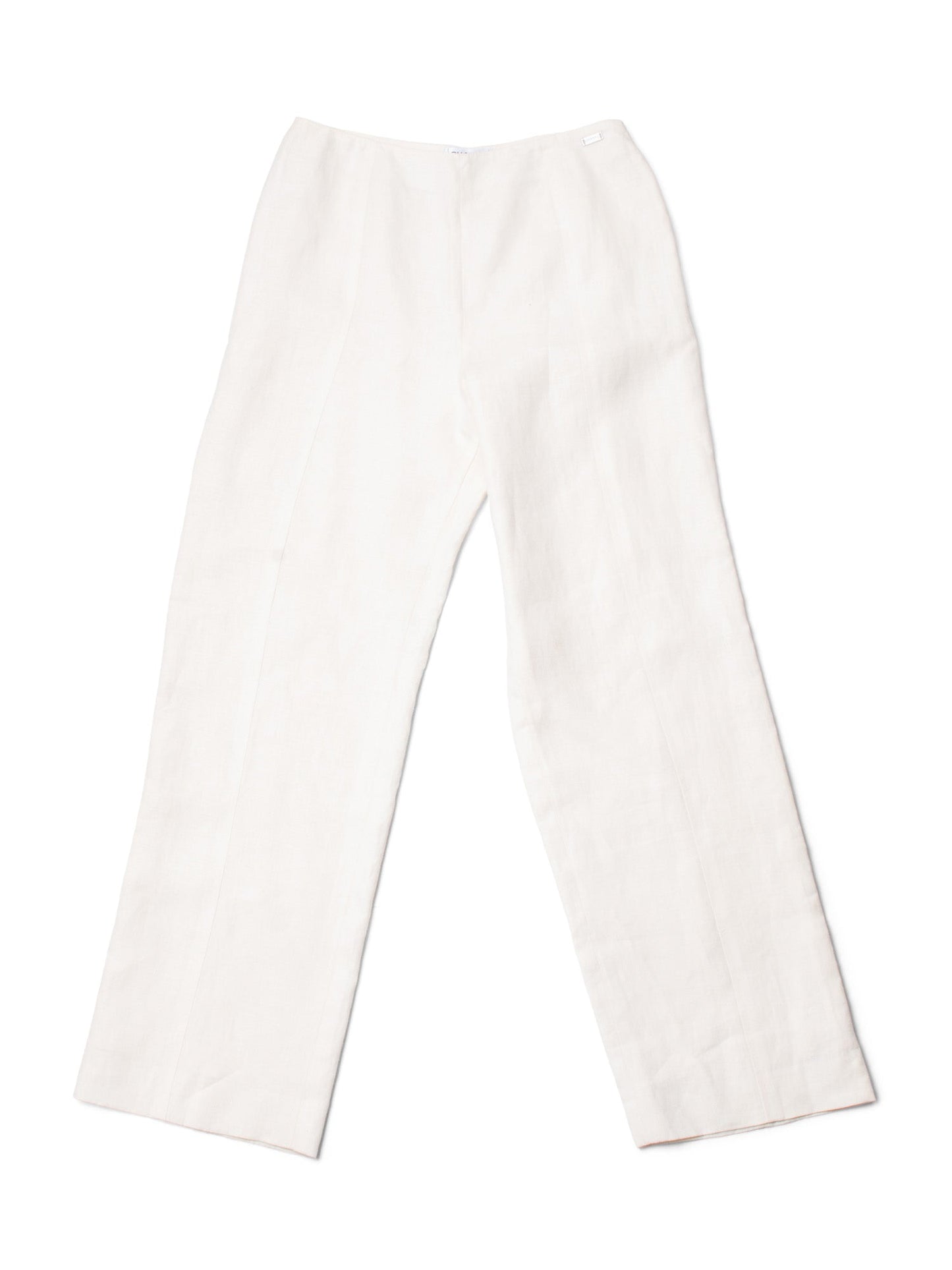CHANEL CC Logo Linen High Waisted Straight Leg Pants Ivory-designer resale