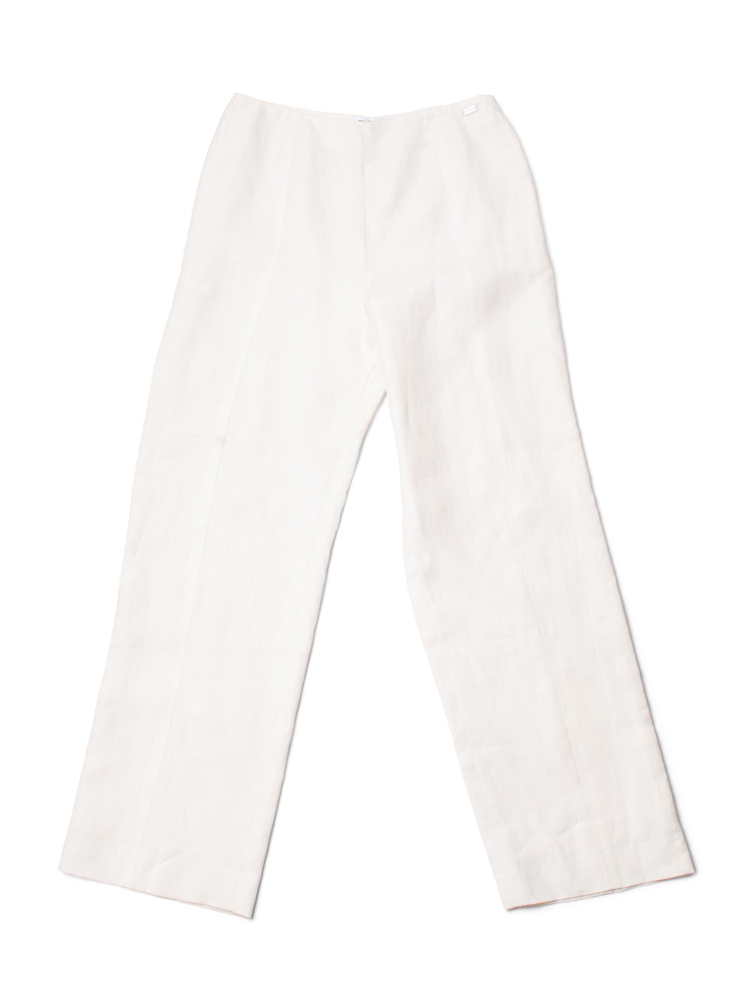 CHANEL CC Logo Linen High Waisted Straight Leg Pants Ivory-designer resale