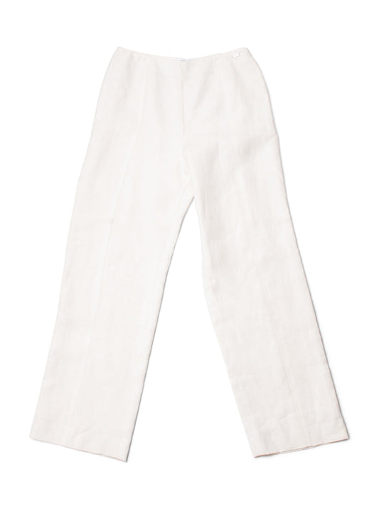 CHANEL CC Logo Linen High Waisted Straight Leg Pants Ivory-designer resale