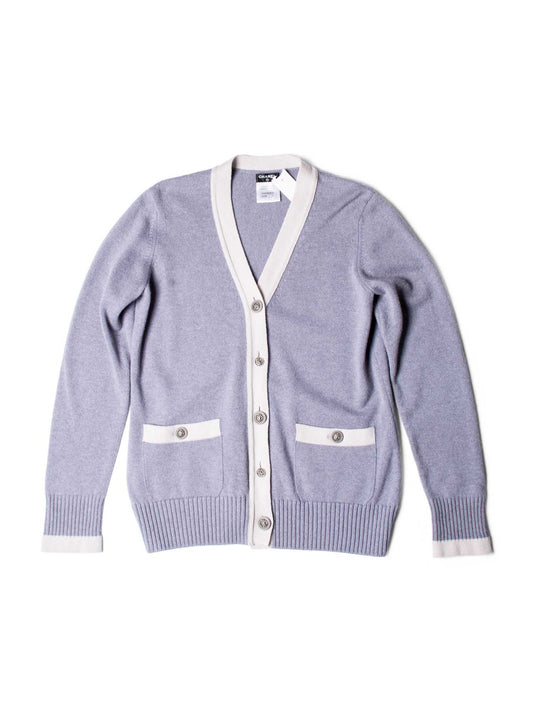 CHANEL CC Logo Lion Head Cashmere Cardigan Grey-designer resale