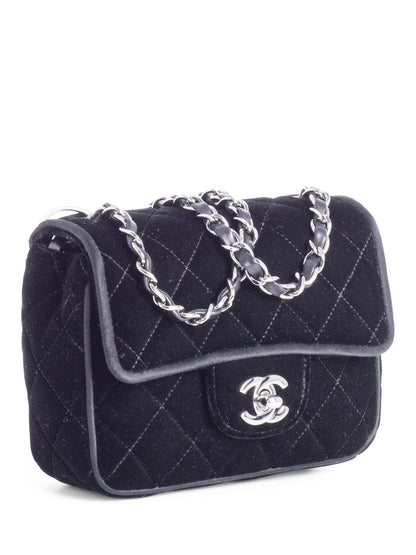 Chanel CC Logo Mini Velvet Single Flap Bag Black