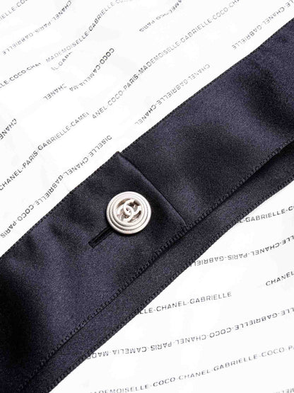 Chanel CC Logo Monogram Silk Blouse Black White