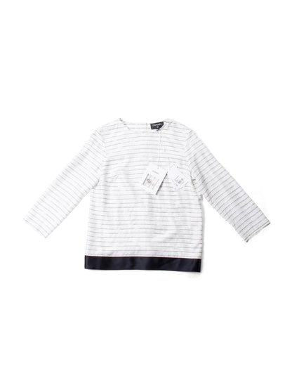 CHANEL CC Logo Monogram Silk Blouse Black White-designer resale