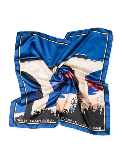 Chanel CC Logo Par Le Train Train Scarf Blue