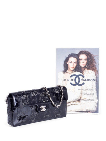 Chanel CC Logo Patent Leather Camellia Flap Bag Black