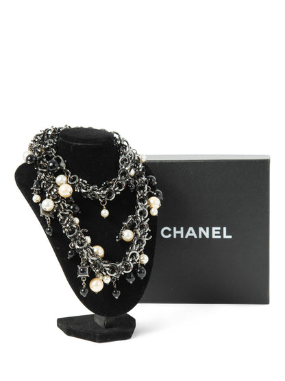Chanel CC Logo Pearl Runway Necklace Black White