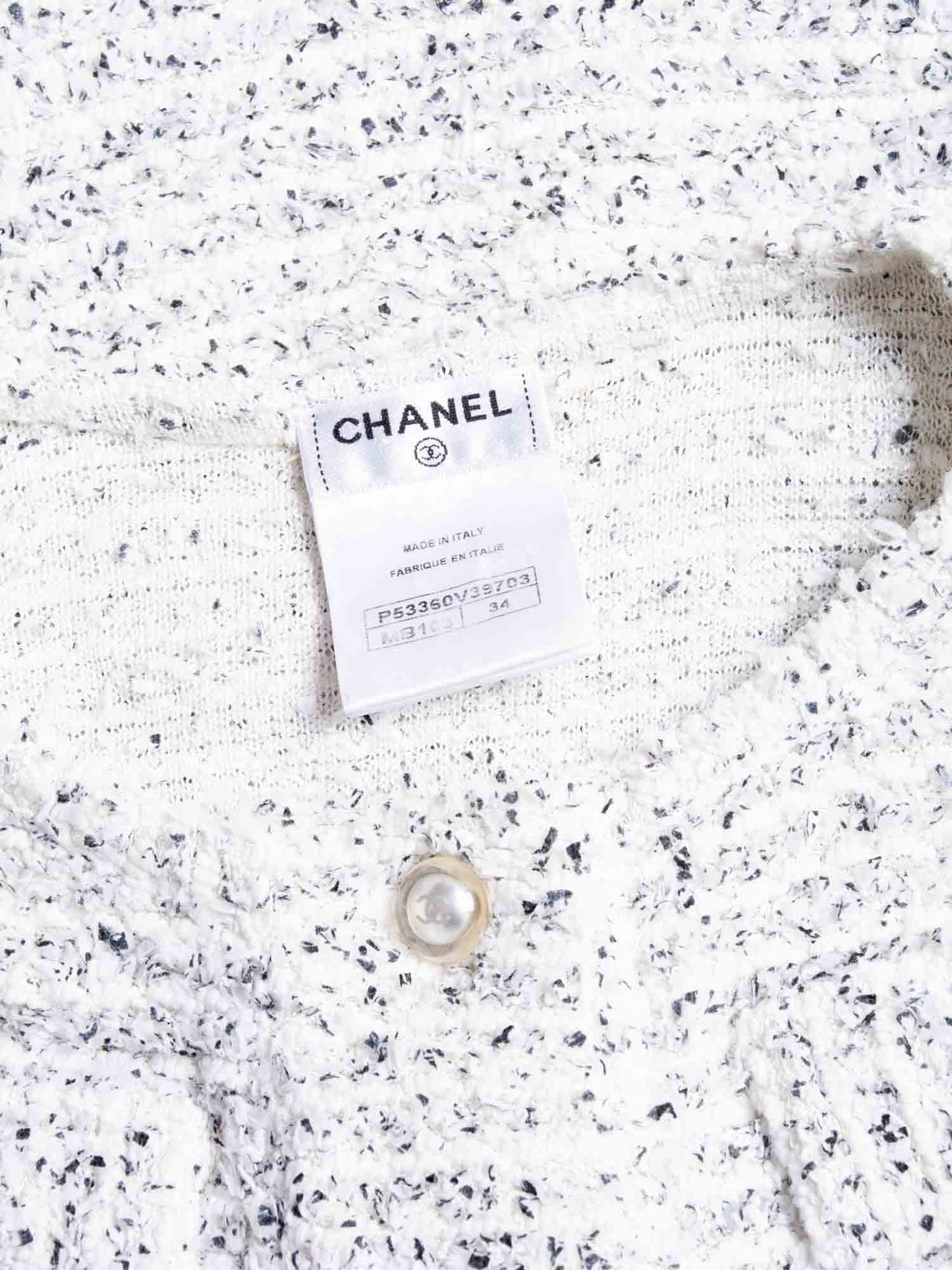 Chanel CC Logo Pearl Tweed Fringe Sleeveless Blouse White