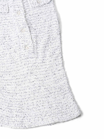 Chanel CC Logo Pearl Tweed Fringe Sleeveless Blouse White