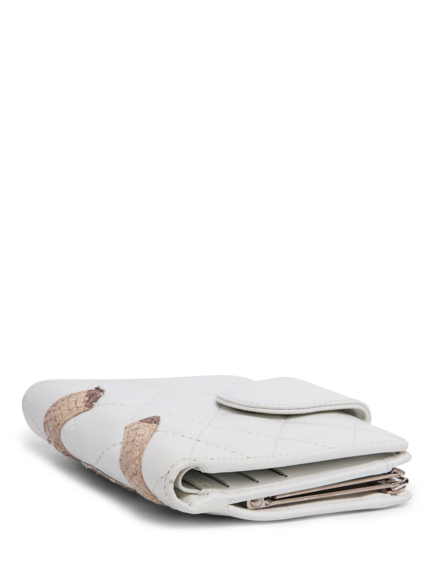 Chanel CC Logo Python Quilted Cambon Wallet White