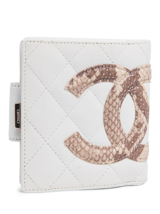 Chanel CC Logo Python Quilted Cambon Wallet White