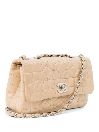 Chanel CC Logo Quilted Camellia Leather Mini Bag Beige