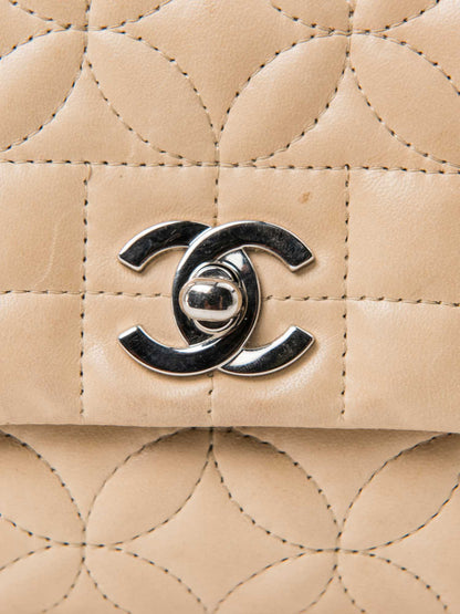 Chanel CC Logo Quilted Camellia Leather Mini Bag Beige