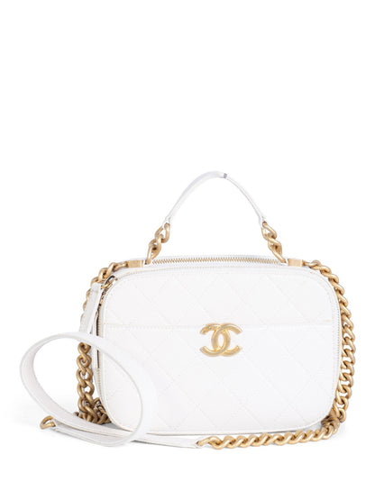 Chanel CC Logo Quilted Caviar Camera Messenger Bag White