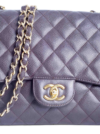 Chanel CC Logo Quilted Caviar Jumbo Double Flap Bag Brown Gold