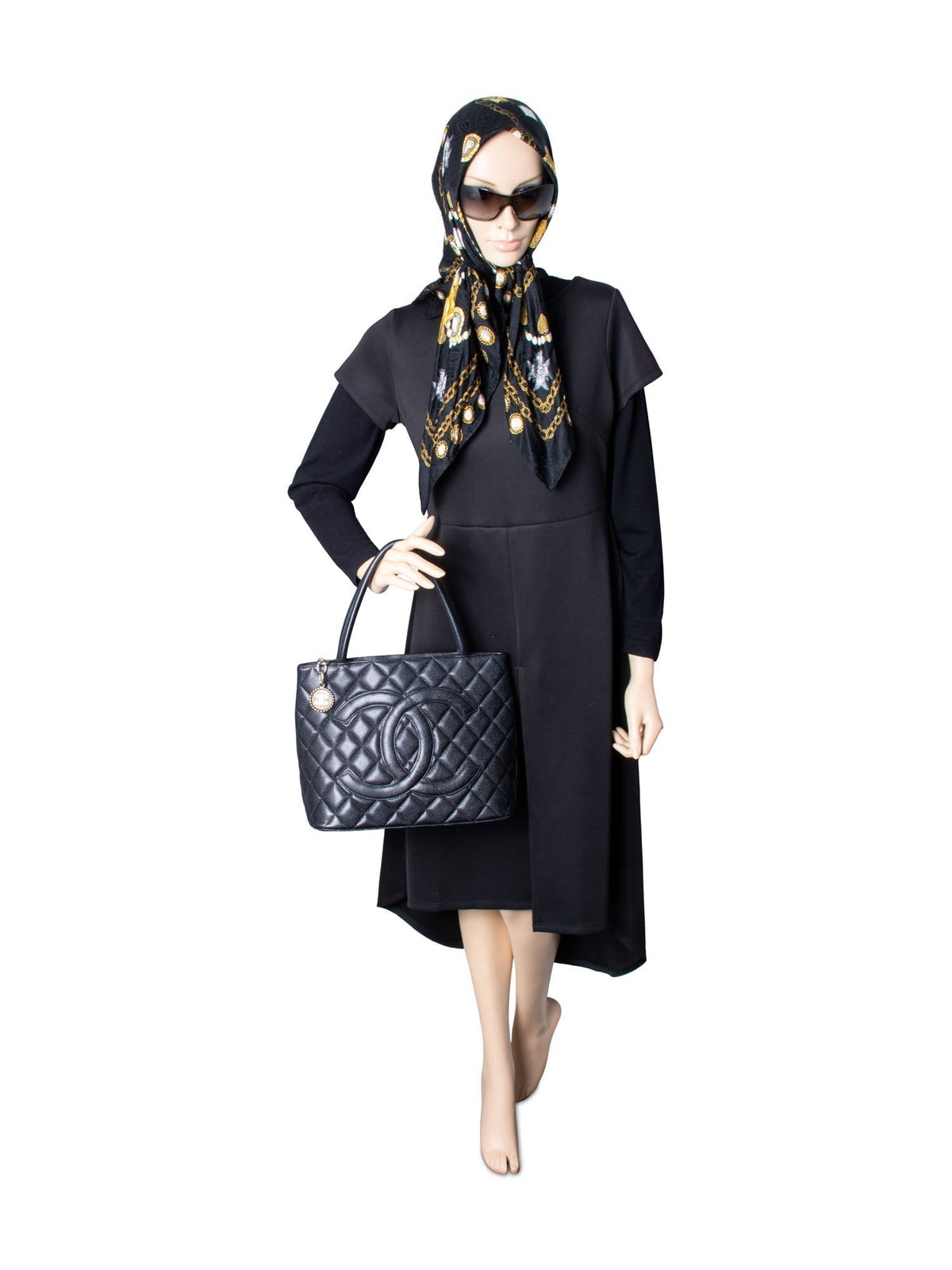 Chanel CC Logo Quilted Caviar Leather Bag Black