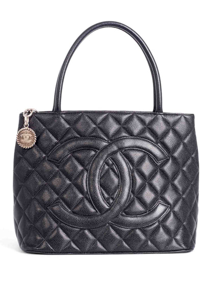 Chanel CC Logo Quilted Caviar Leather Bag Black