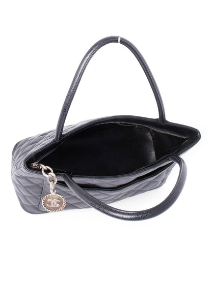 Chanel CC Logo Quilted Caviar Leather Bag Black