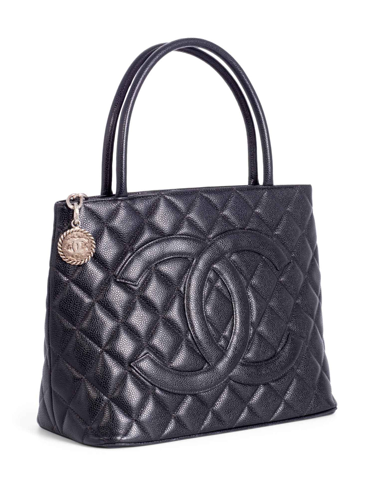 Chanel CC Logo Quilted Caviar Leather Bag Black