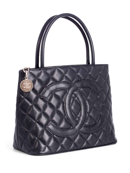 Chanel CC Logo Quilted Caviar Leather Bag Black