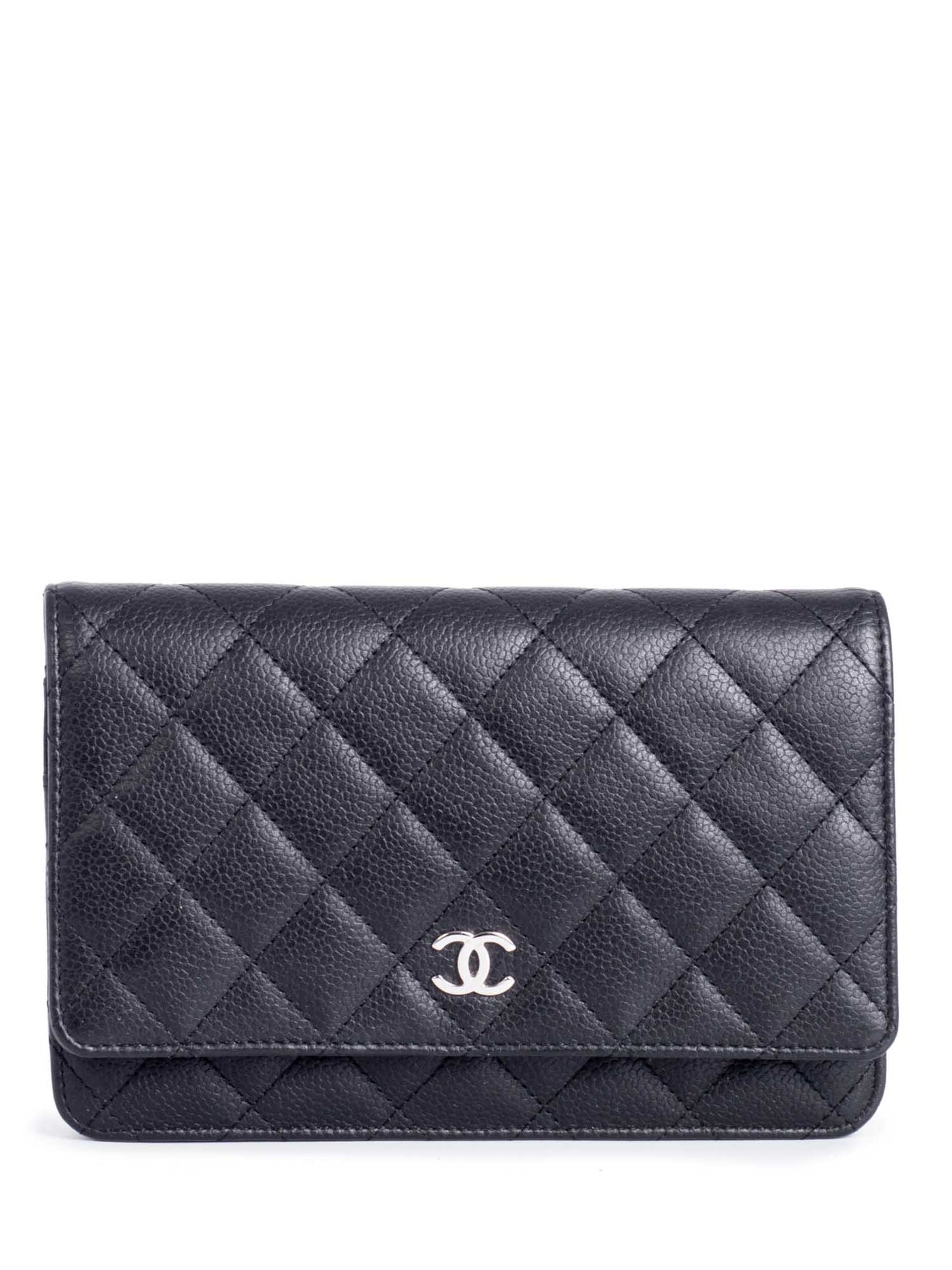 Chanel CC Logo Quilted Caviar Leather Flap Wallet Clutc Black
