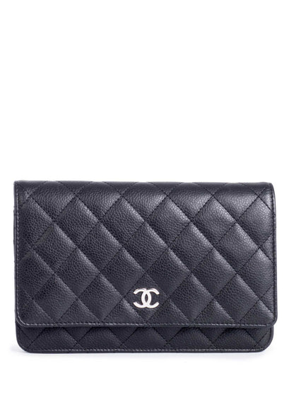 Chanel CC Logo Quilted Caviar Leather Flap Wallet Clutc Black