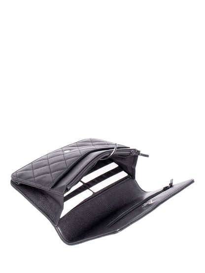 Chanel CC Logo Quilted Caviar Leather Flap Wallet Clutc Black